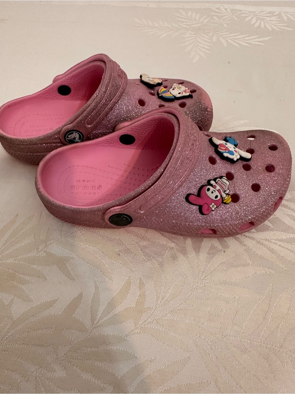 Crocs Kids' Pink Glitter Clogs with Charms size C12